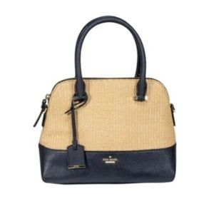 Kate Spade - Black Leather & Wicker Bowler Tote Ha